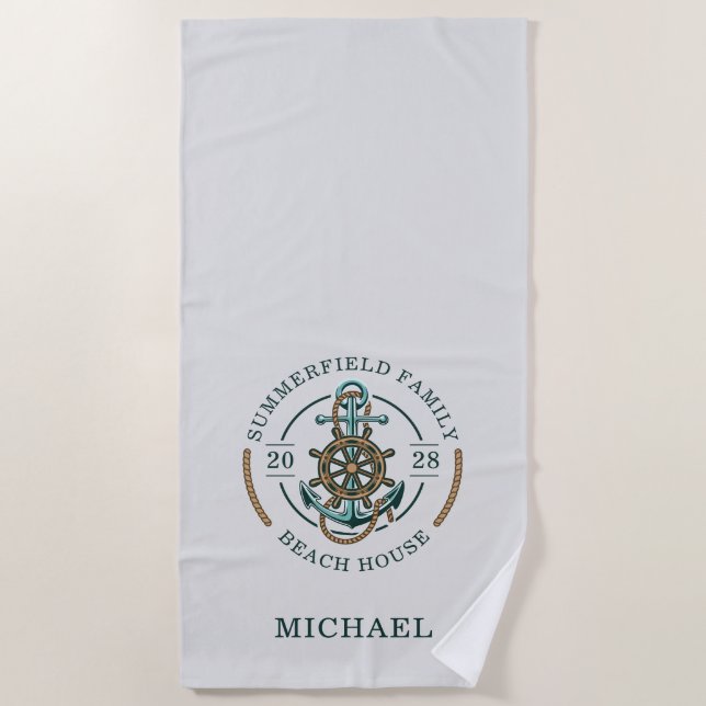 Personalized Family Beach House Matching Beach Towel (Front)