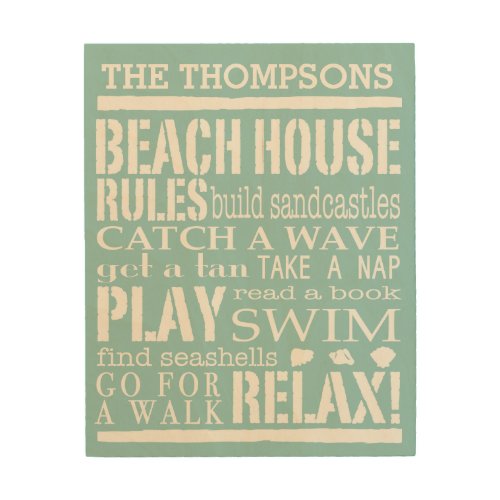 Personalized Family Beach House Rules Wood Wall Decor