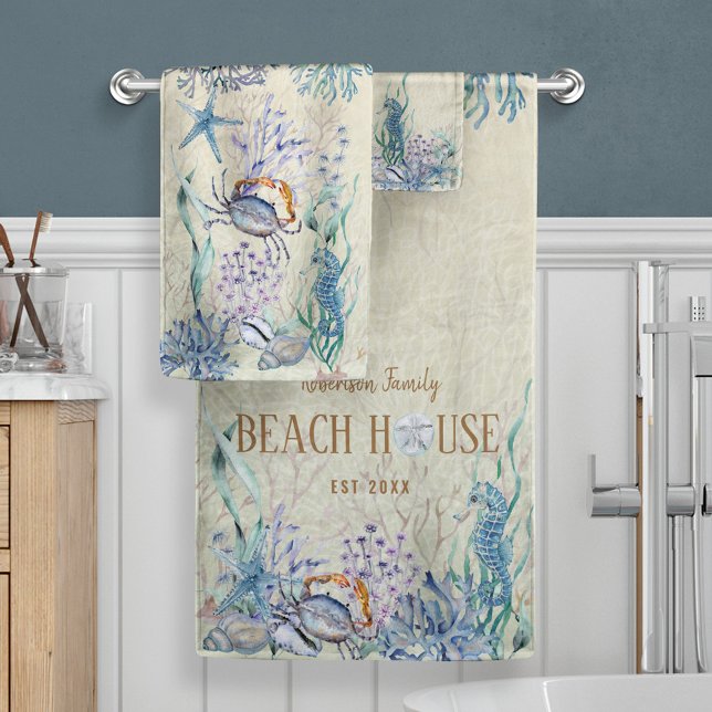 Personalized Family Beach House Sea Life Bath Towel Set (Creator Uploaded)