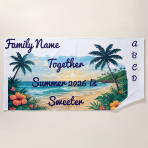 Personalized Family Beach Towel Tropical Sunset