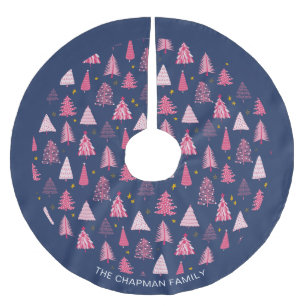 Personalized Family Blue & Pink Christmas Tree Brushed Polyester Tree Skirt