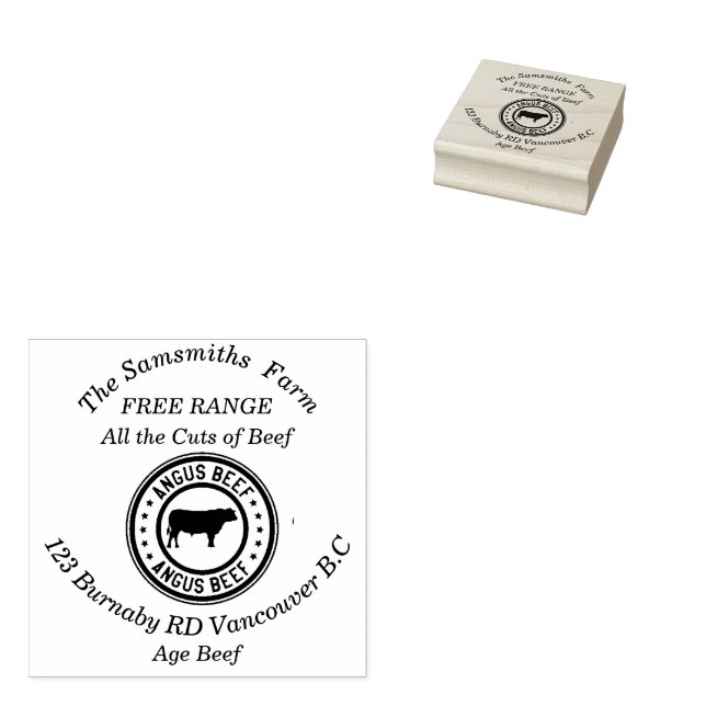 Personalized Family Business Angus Beef Farm Rubber Stamp (Stamped)