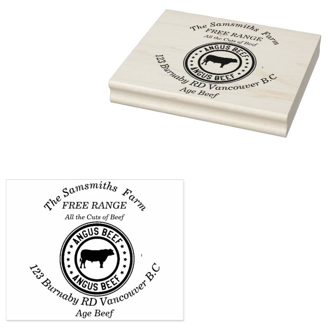 Personalized Family Business Angus Beef Farm  Rubber Stamp (Stamped)