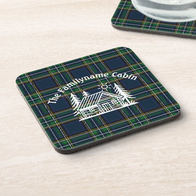 Personalized Family Cabin Plaid Coaster (Left Side)