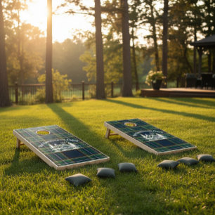 Personalized Family Cabin Plaid Wooden  Cornhole Set