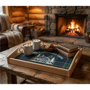 Personalized Family Cabin Plaid Wooden Serving Tray