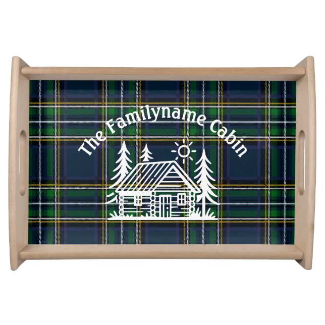 Personalized Family Cabin Plaid Wooden  Serving Tray (Front)