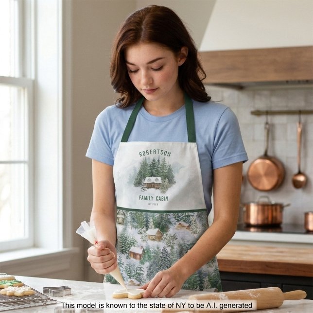Personalized Family Cabin Winter Pine Forest Apron (Creator Uploaded)