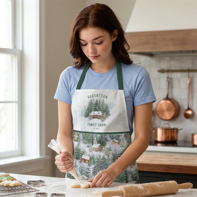 Personalized Family Cabin Winter Pine Forest Apron (Creator Uploaded)