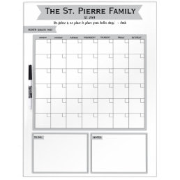 Personalized Family Calendar in Gray and White Dry Erase Board