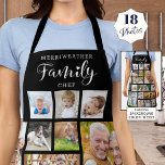 Personalized FAMILY CHEF 18 Photo Collage Black Apron<br><div class="desc">Create a custom photo collage apron with 18 photos and personalized with a name and FAMILY CHEF. CHANGES: Change the black background color and/or change the text font style, size, color or placement by clicking EDIT. PHOTO TIP: Choose photos with the subject in the middle and/or pre-crop into similar shapes...</div>