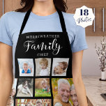 Personalized FAMILY CHEF 18 Photo Collage Black Apron<br><div class="desc">Create a custom photo collage apron with 18 photos and personalized with a name and FAMILY CHEF. CHANGES: Change the black background color and/or change the text font style, size, color or placement by clicking EDIT. PHOTO TIP: Choose photos with the subject in the middle and/or pre-crop into similar shapes...</div>