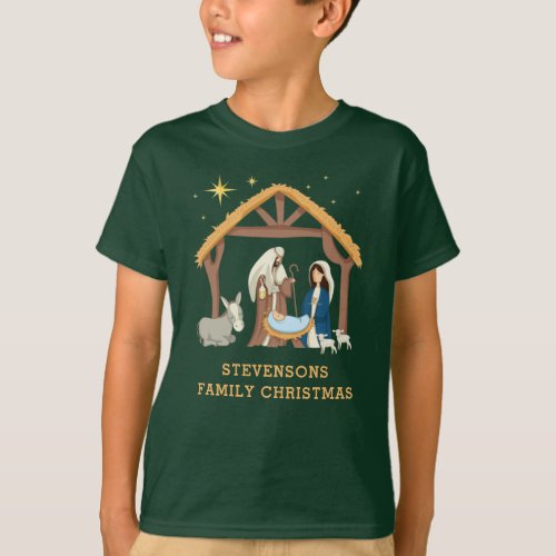 Personalized Family Christmas Baby in a Manger T_Shirt