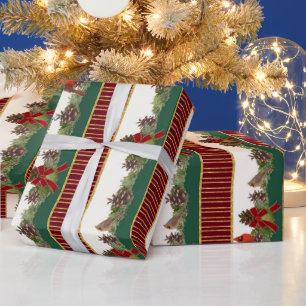 Personalized Family Christmas Cardinal Pine Cone Wrapping Paper