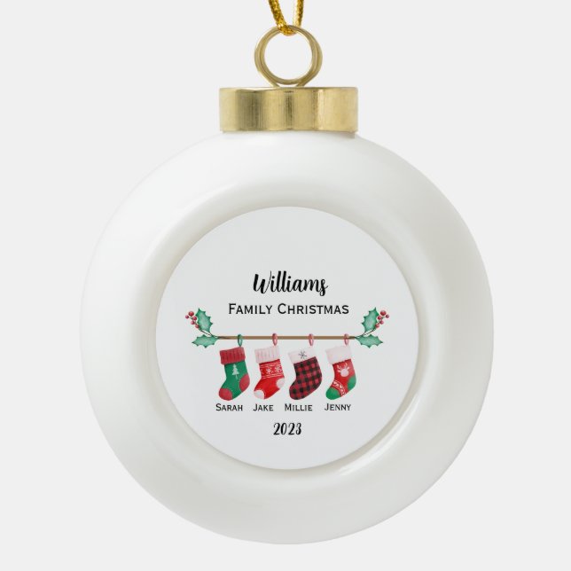Personalized Family Christmas Ceramic Ball Christmas Ornament (Front)