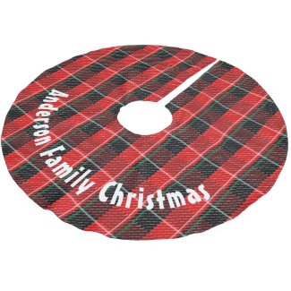 Personalized Family Christmas Dark Holiday Plaid Brushed Polyester Tree Skirt