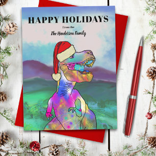 Personalized Family Christmas Dinosaur T-Rex Holiday Postcard