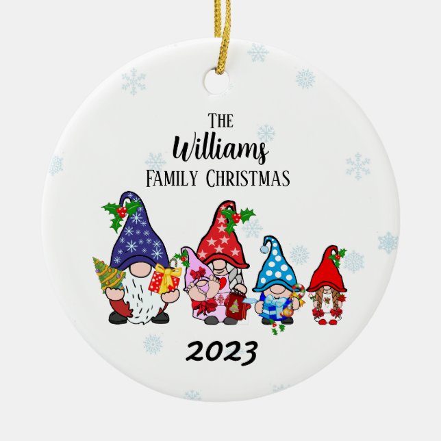 Personalized Family Christmas Gnomes girl baby Ceramic Ornament (Front)