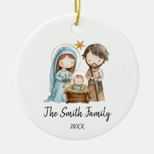 Personalized Family Christmas Joseph Mary Jesus Ceramic Ornament