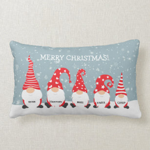 Multicolor Three Red Gnomes Holiday Xmas Gifts Store Hanging with My Gnomies Christmas Plaid Buffalo Garden Gnome Throw Pillow 18x18 