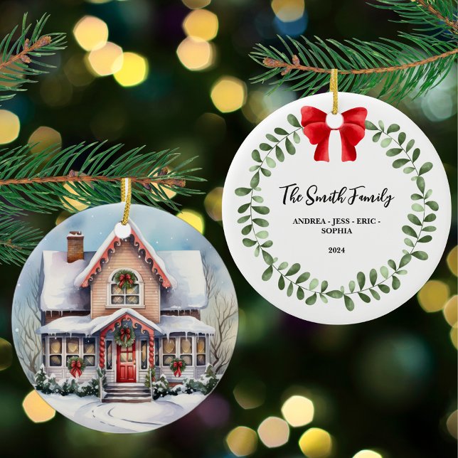 Personalized Family Christmas Ornament, 2-Sided Ceramic Ornament (Creator Uploaded)