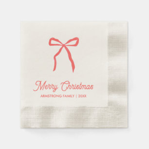 Personalized Family Christmas Party Red Bow Napkins