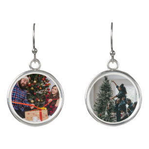 Personalized Family Christmas Photo  Earrings