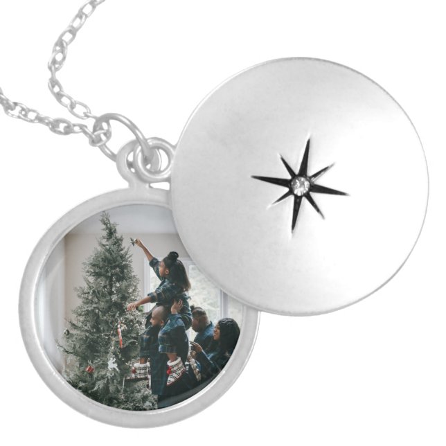 Personalized Family Christmas Photo  Locket Necklace (Front)