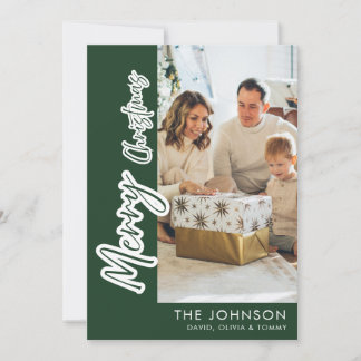 Personalized Family Christmas Photo | Modern Green Holiday Card