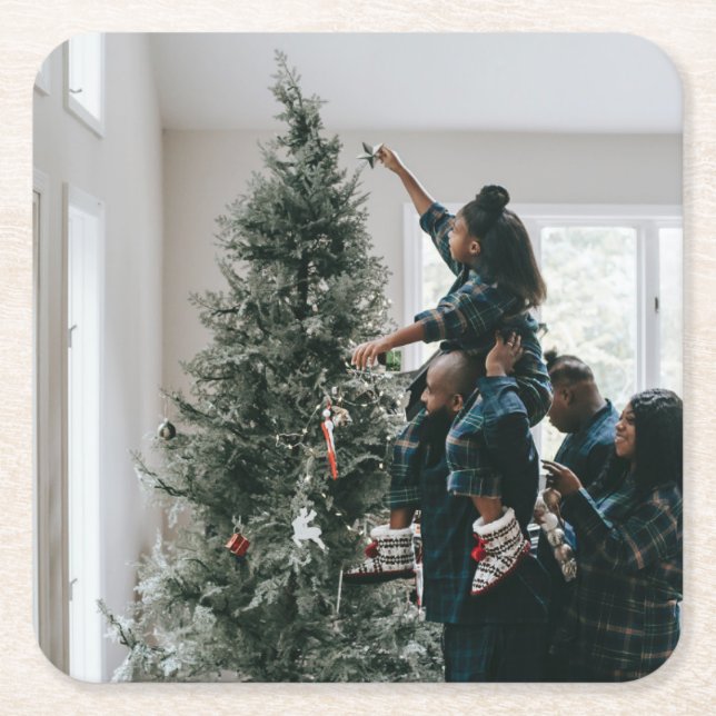Personalized Family Christmas Photo    Square Paper Coaster (Front)