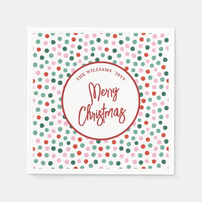 Personalized Family Christmas Polka Dots Napkins (Front)
