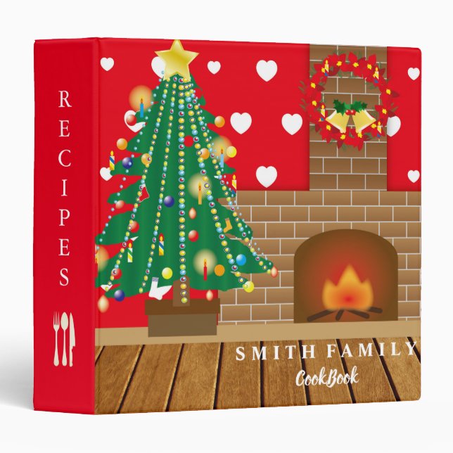 Personalized Family Christmas Recipe Cookbook 3 Ring Binder (Front/Spine)