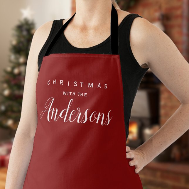 Personalized Family Christmas red elegant  Apron (Creator Uploaded)