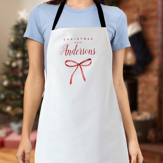 Personalized Family Christmas - red ribbon Apron (Creator Uploaded)