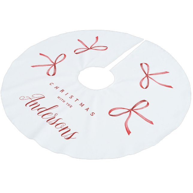 Personalized Family Christmas - red ribbon Brushed Polyester Tree Skirt (Angled)
