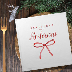 Personalized Family Christmas - red ribbon Cloth Napkin