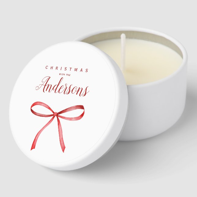 Personalized Family Christmas - red ribbon Mini Candle Favors (Corner)