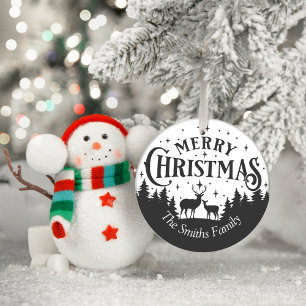 Personalized Family Christmas Rustic Reindeer Ceramic Ornament