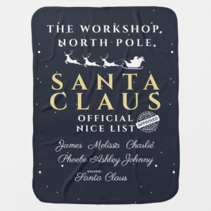 Personalized Family Christmas Santa's Nice List Baby Blanket