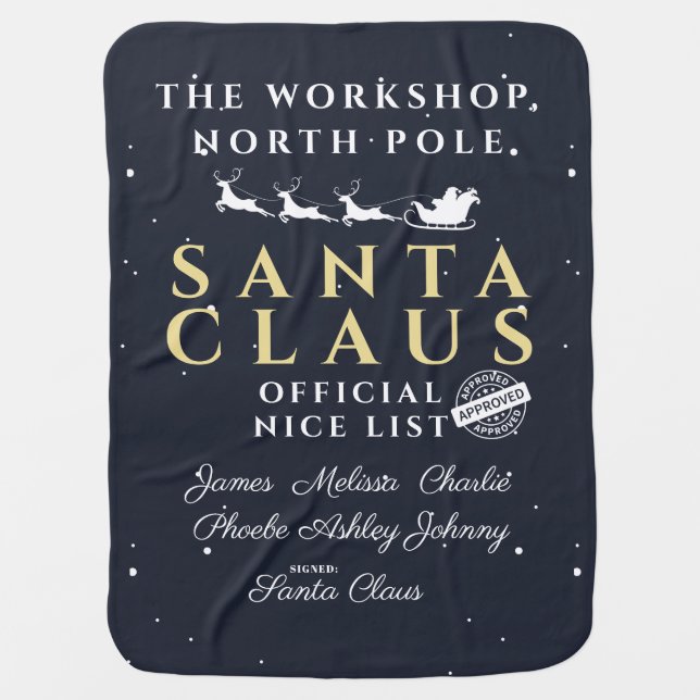 Personalized Family Christmas Santa's Nice List Baby Blanket (Front)