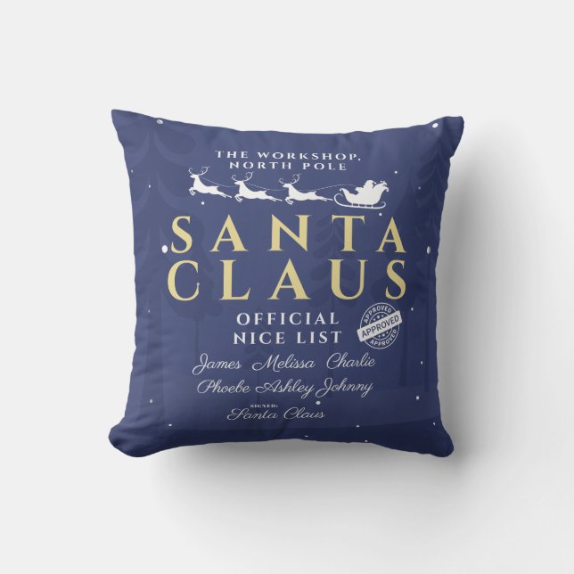Personalized Family Christmas Santa's Nice List Throw Pillow (Front)