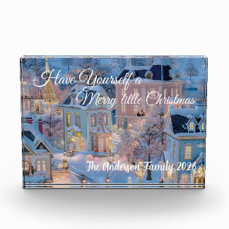 Personalized Family Christmas Snowy Village Photo Block