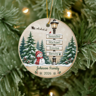 Personalized Family Christmas Tree Signpost Ceramic Ornament