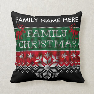 Personalized Family Christmas Ugly Sweater Throw Pillow