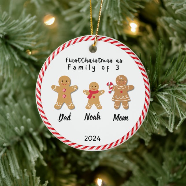 Personalized Family Christmas With 3 Custom Names  Ceramic Ornament (Tree)