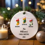 Personalized Family Christmas With 3 custom names Ceramic Ornament<br><div class="desc">Our First Christmas as a family of 3 custom names</div>