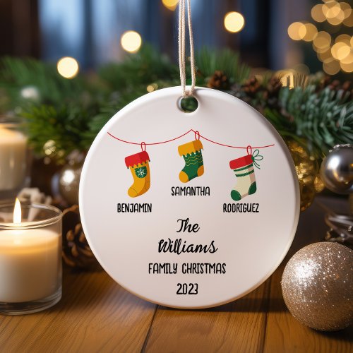 Personalized Family Christmas With 3 custom names Ceramic Ornament