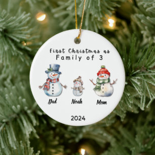 Personalized Family Christmas With 3 custom names Ceramic Ornament