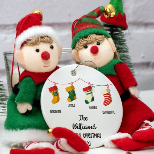 Personalized Family Christmas With 4 custom names Ceramic Ornament