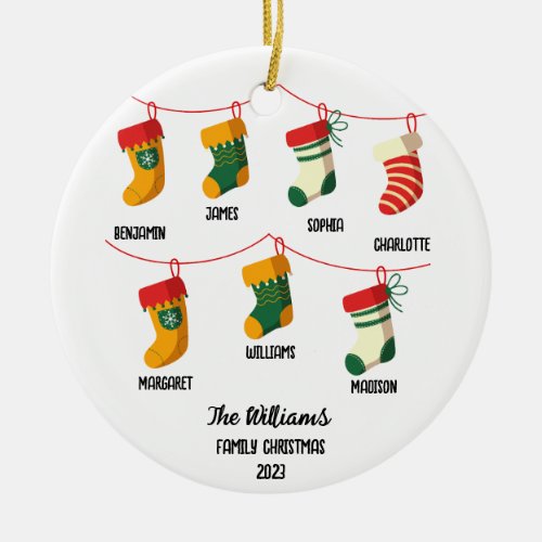 Personalized Family Christmas With 7 custom names Ceramic Ornament